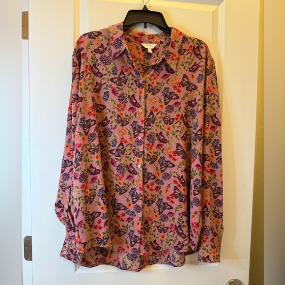 Coral Bay button down long fancy sleeves BUTTERFLY design size XL - Picture 2 of 9